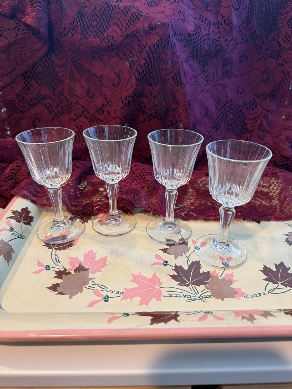 Vintage Miniature Clear Stemmed Cordial Liqueur Glasses - Set of 4